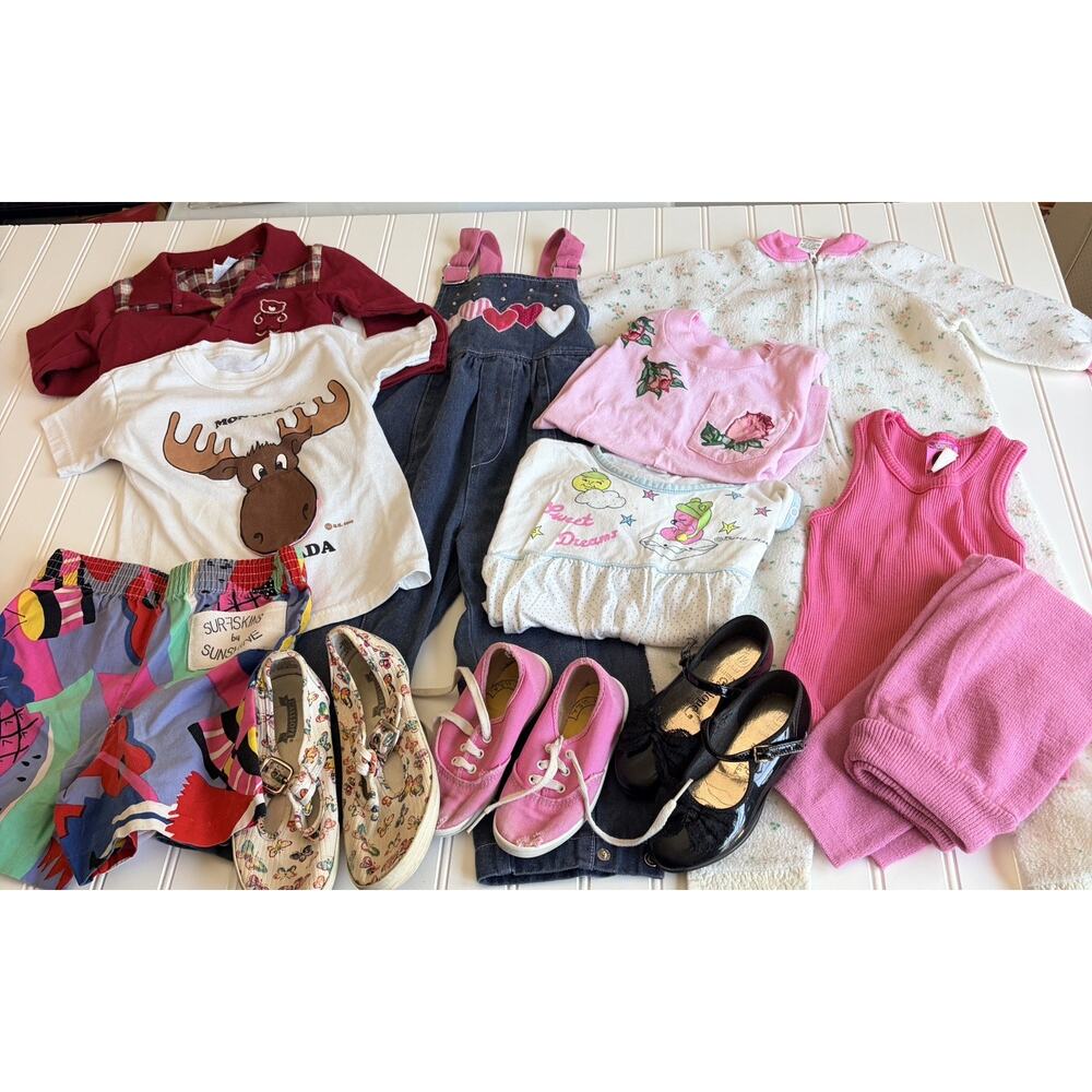 Vintage Toddler Girl Clothing Lot 80s 90s Surfskins Floral Pink Denim Shoes